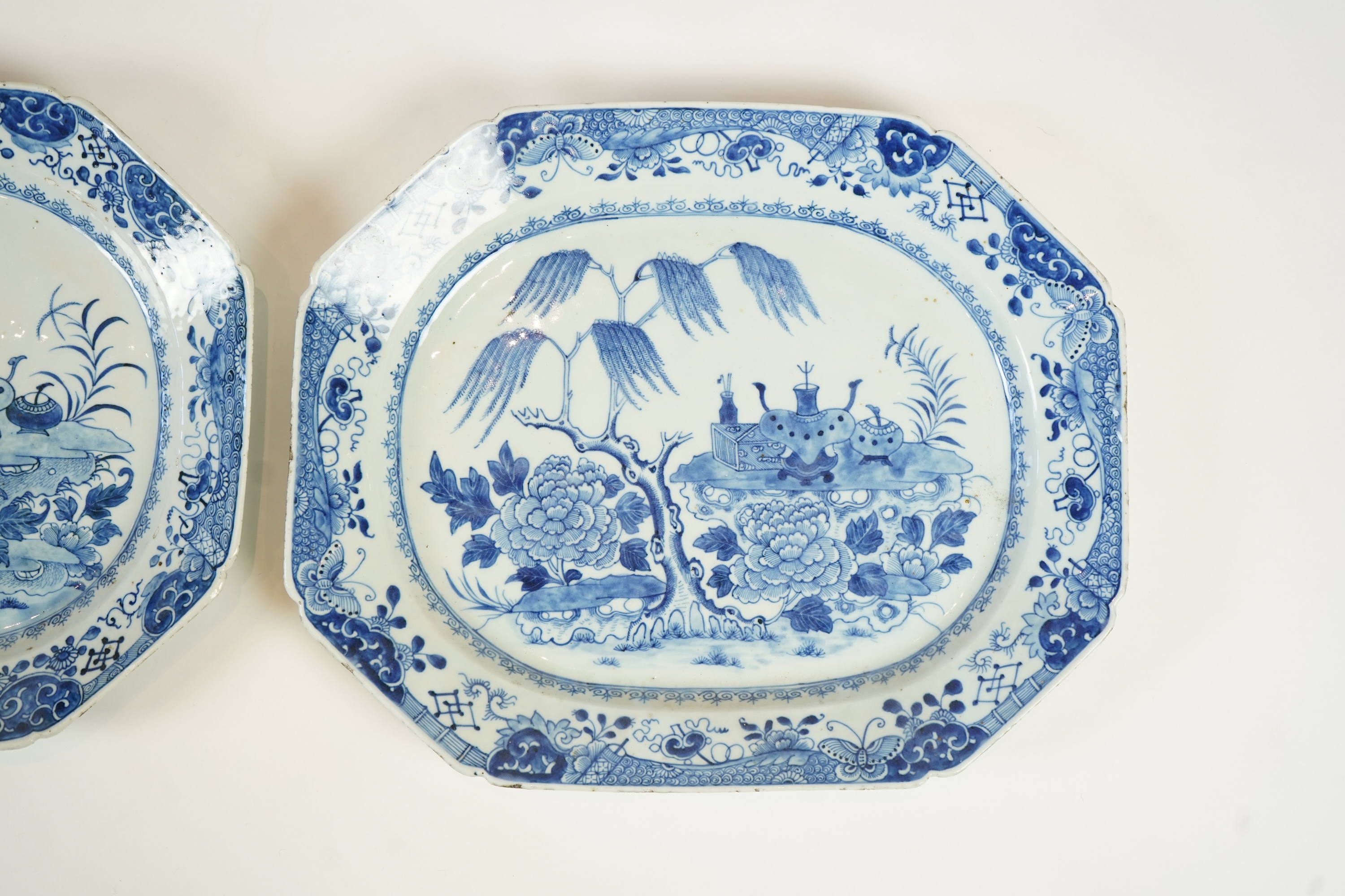 A set of three Chinese blue and white meat dishes, Qianlong period